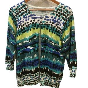 Joseph A cardigan. Black/blue/green/white. Size XL.